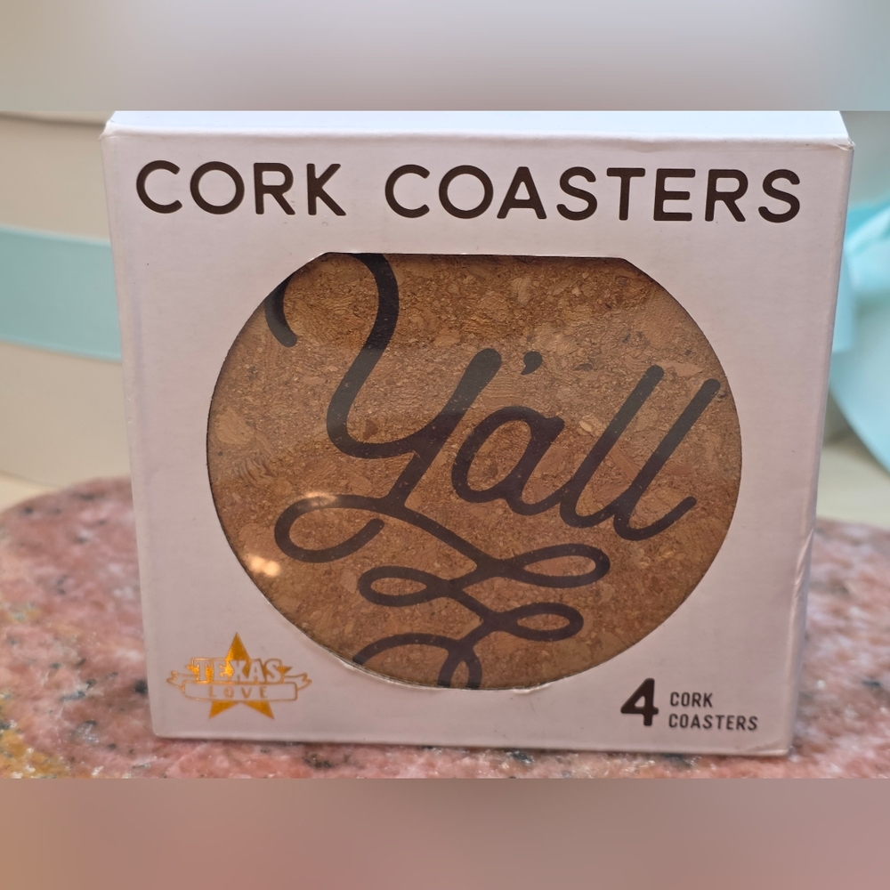 Y'all Texas Coaster Set Cork 3.5 Inch Coasters - 4 Texas Coasters Texas Gift